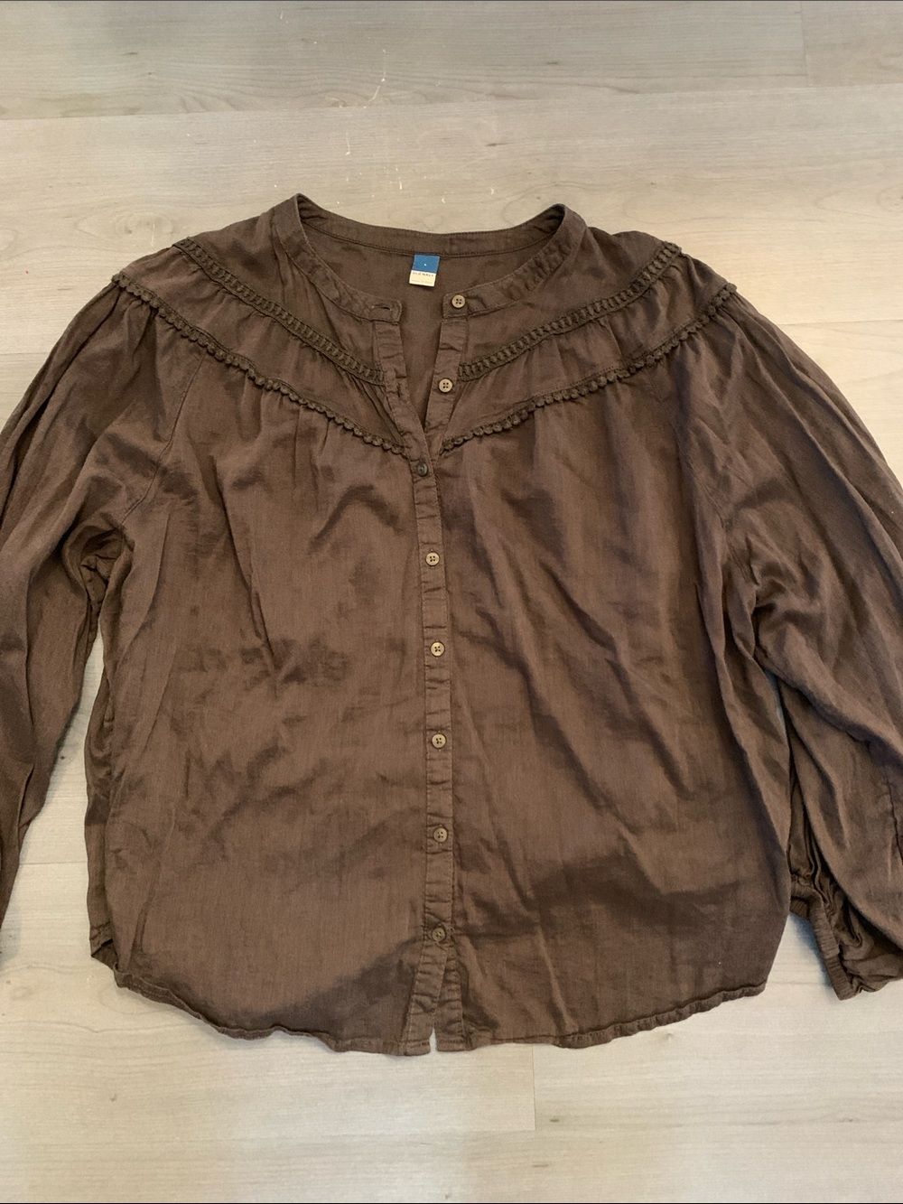 Dark Gray Old Navy Button-Front Womens Blouse with Yoke Trim